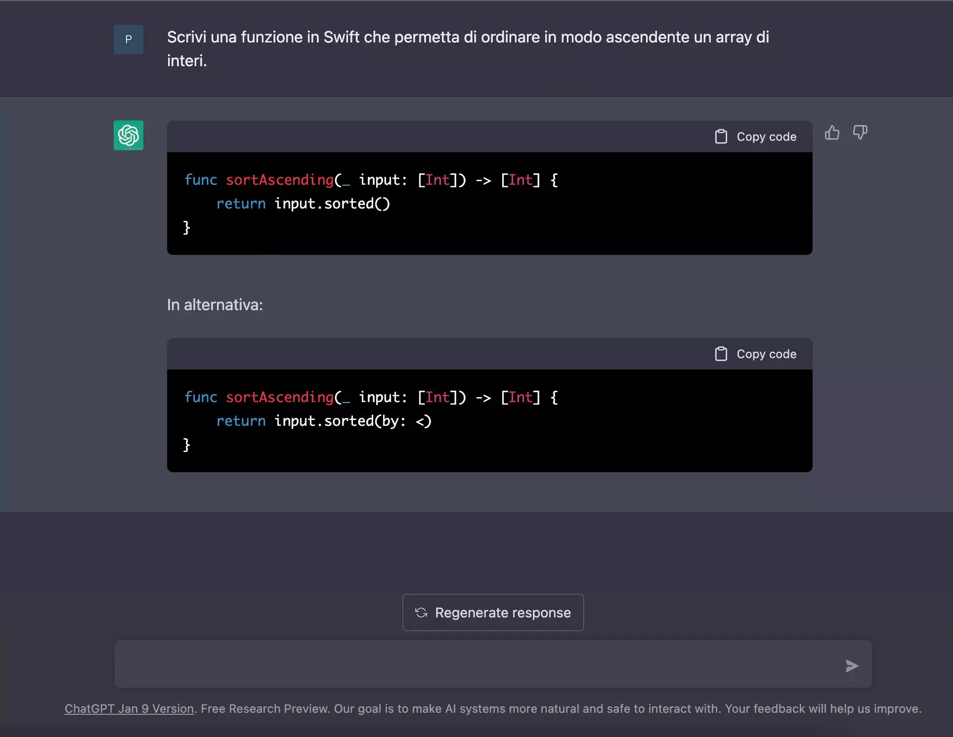 Funzione in swift scritta da ChatGpt