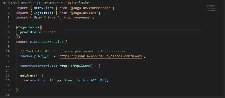 rxjs Recuperare una lista di utenti tramite chiamata API